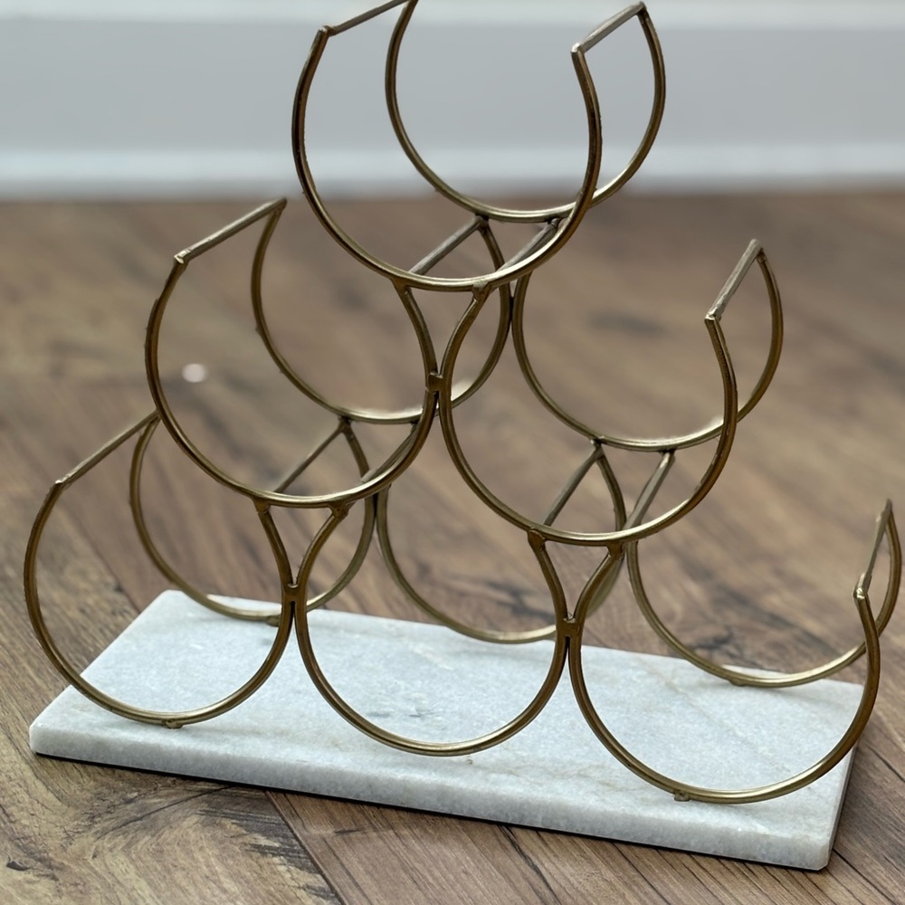 Anthro- Gold / Brass Metal Wine Rack with Marble Base